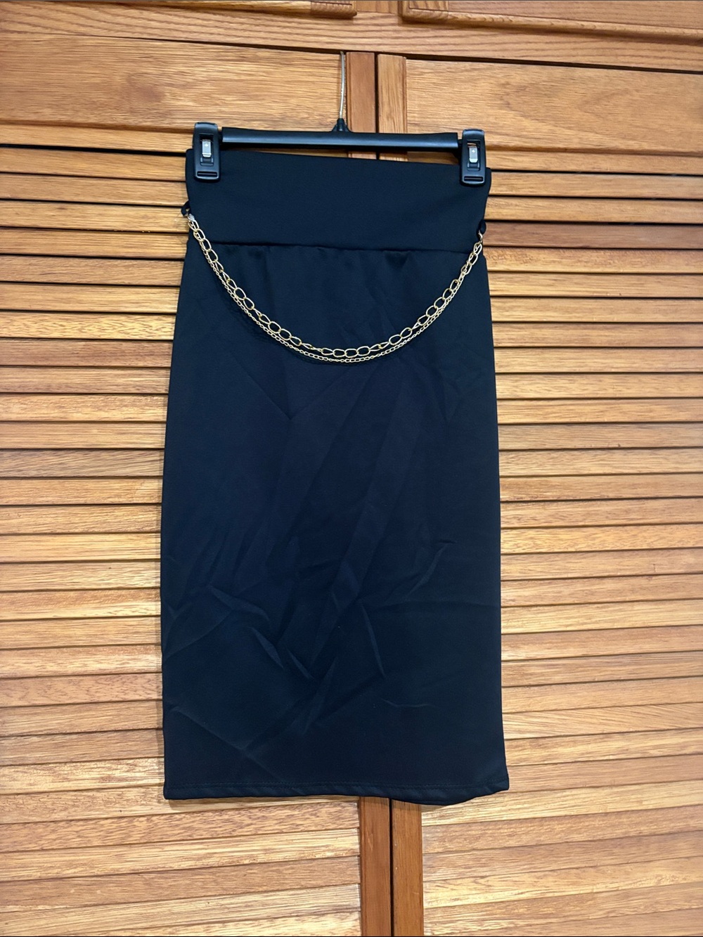 Black Pencil Skirt with Gold Chain Accent